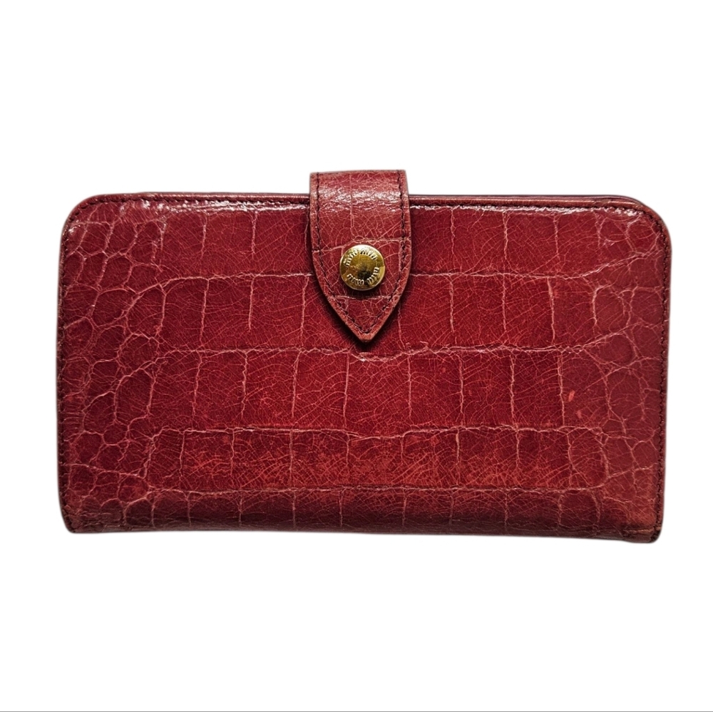 Miu Miu Kisslock Crocodile Embossed Leather Clutch Phone Wallet In Peony Pink - Picture 5 of 17